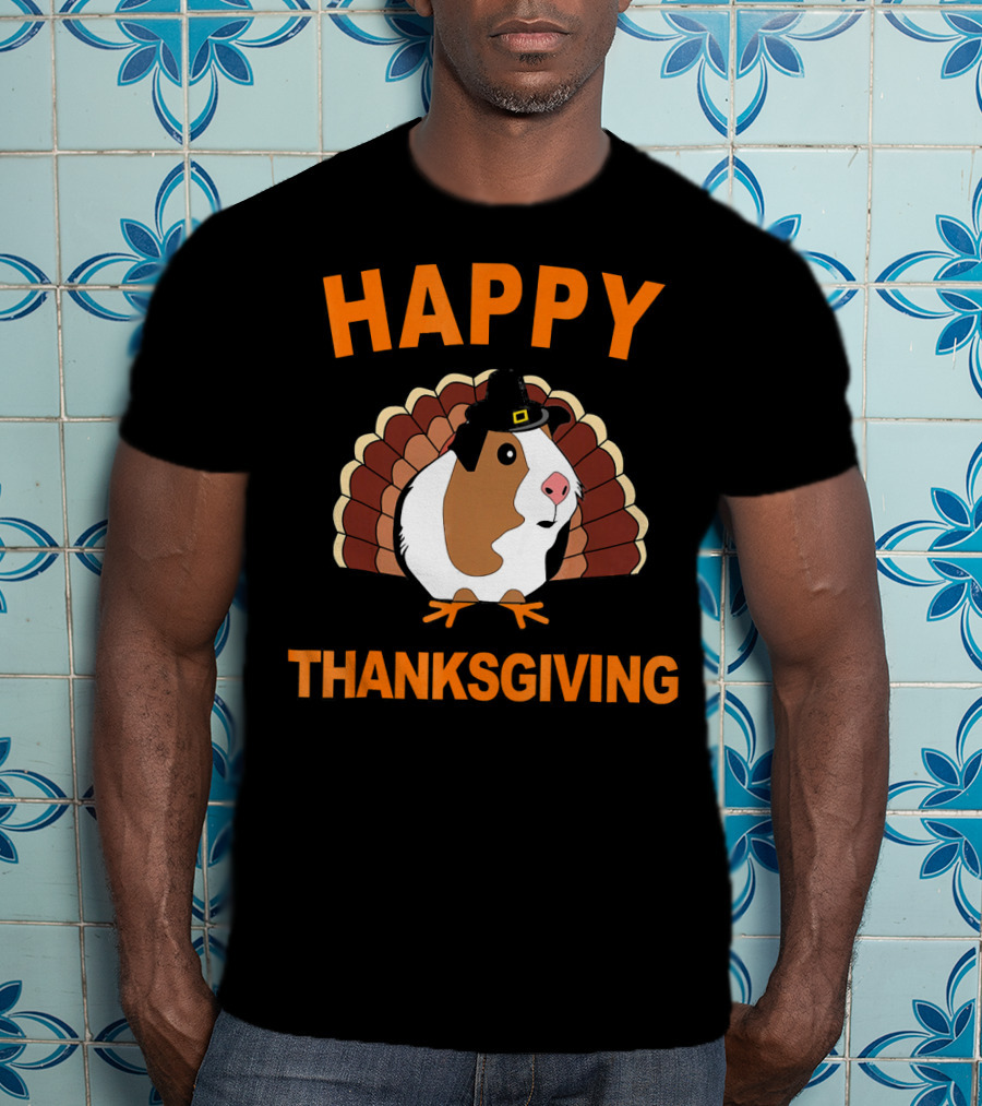 Happy Thanksgiving Funny Guinea Pig With Turkey Hat T-Shirt