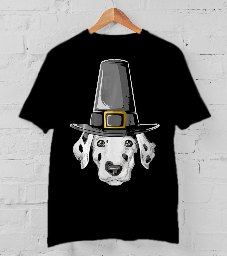 Dalmatian Dog In Pilgrim Hat Thanksgiving T-Shirt