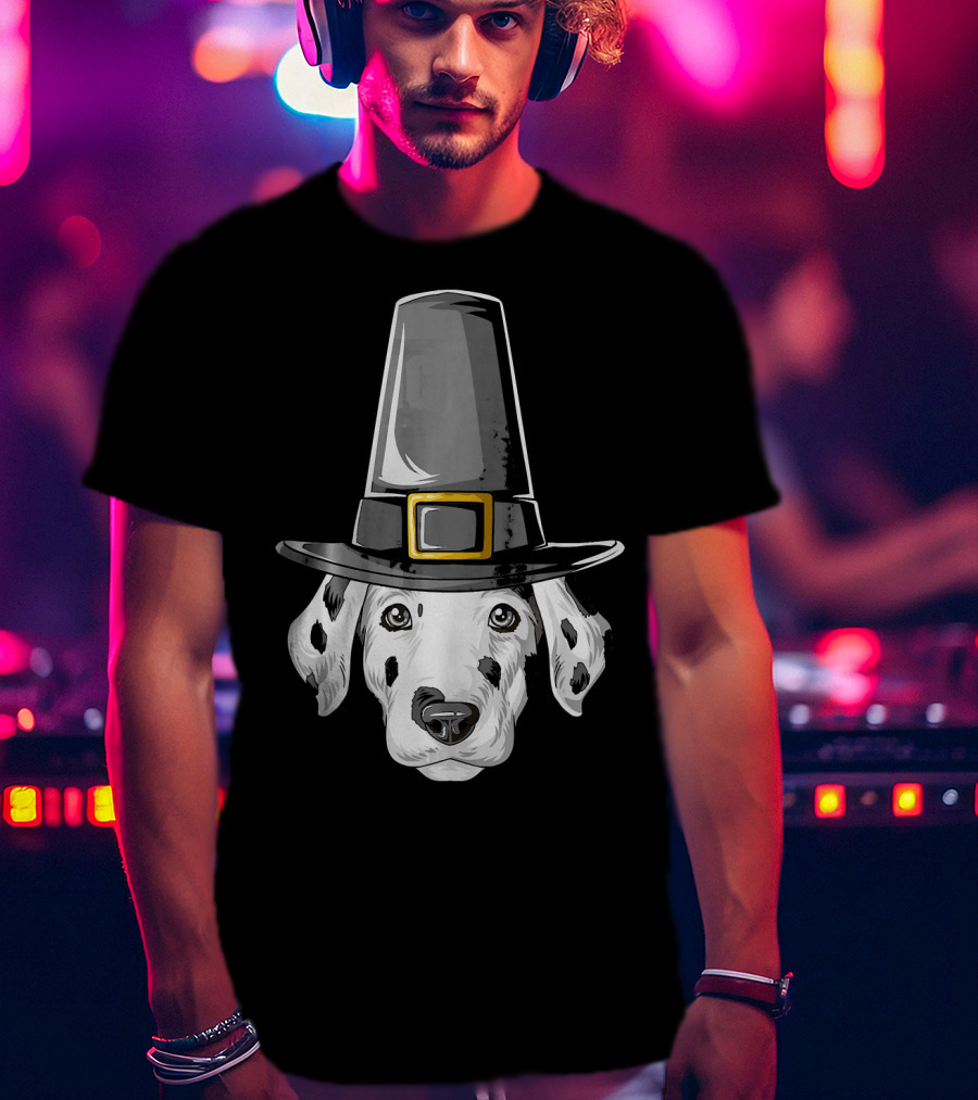 Dalmatian Dog In Pilgrim Hat Thanksgiving T-Shirt