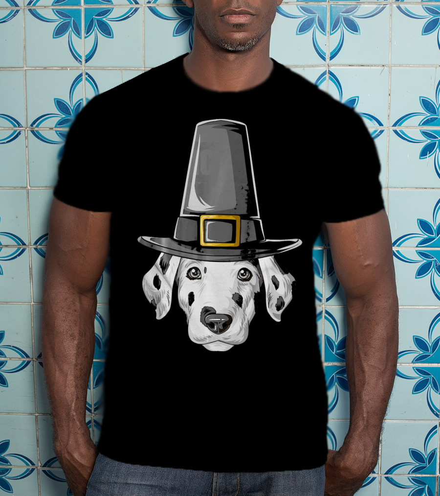 Dalmatian Dog In Pilgrim Hat Thanksgiving T-Shirt