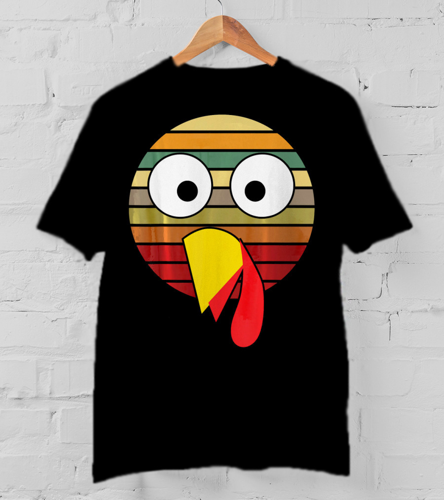 Retro Striped Turkey Face Thanksgiving Halloween Costume T-Shirt