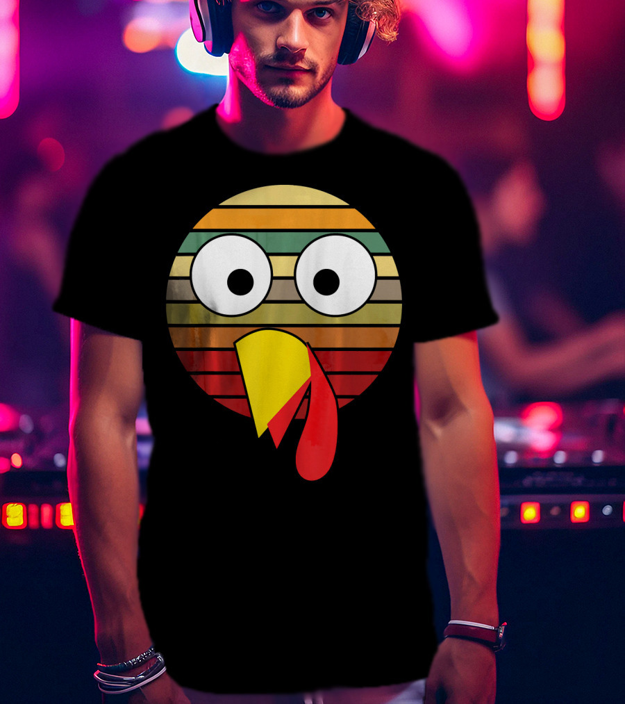 Retro Striped Turkey Face Thanksgiving Halloween Costume T-Shirt