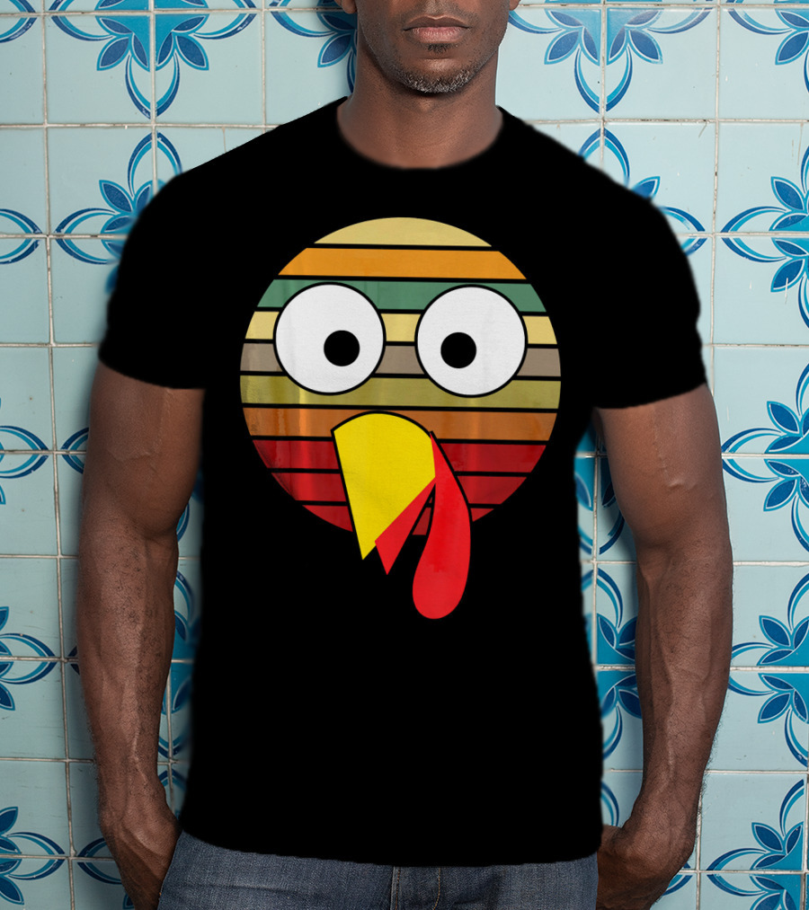 Retro Striped Turkey Face Thanksgiving Halloween Costume T-Shirt