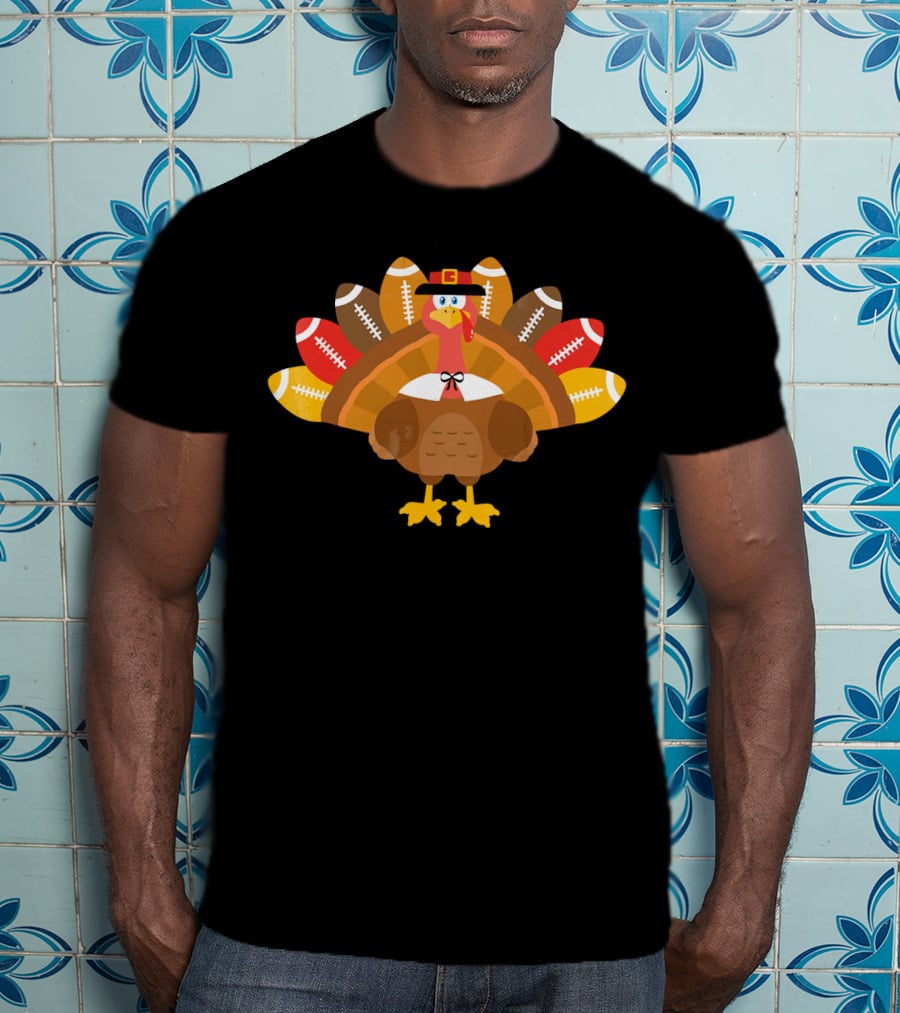 Thanksgiving Turkey Pilgrim Football Feathers T-Shirt