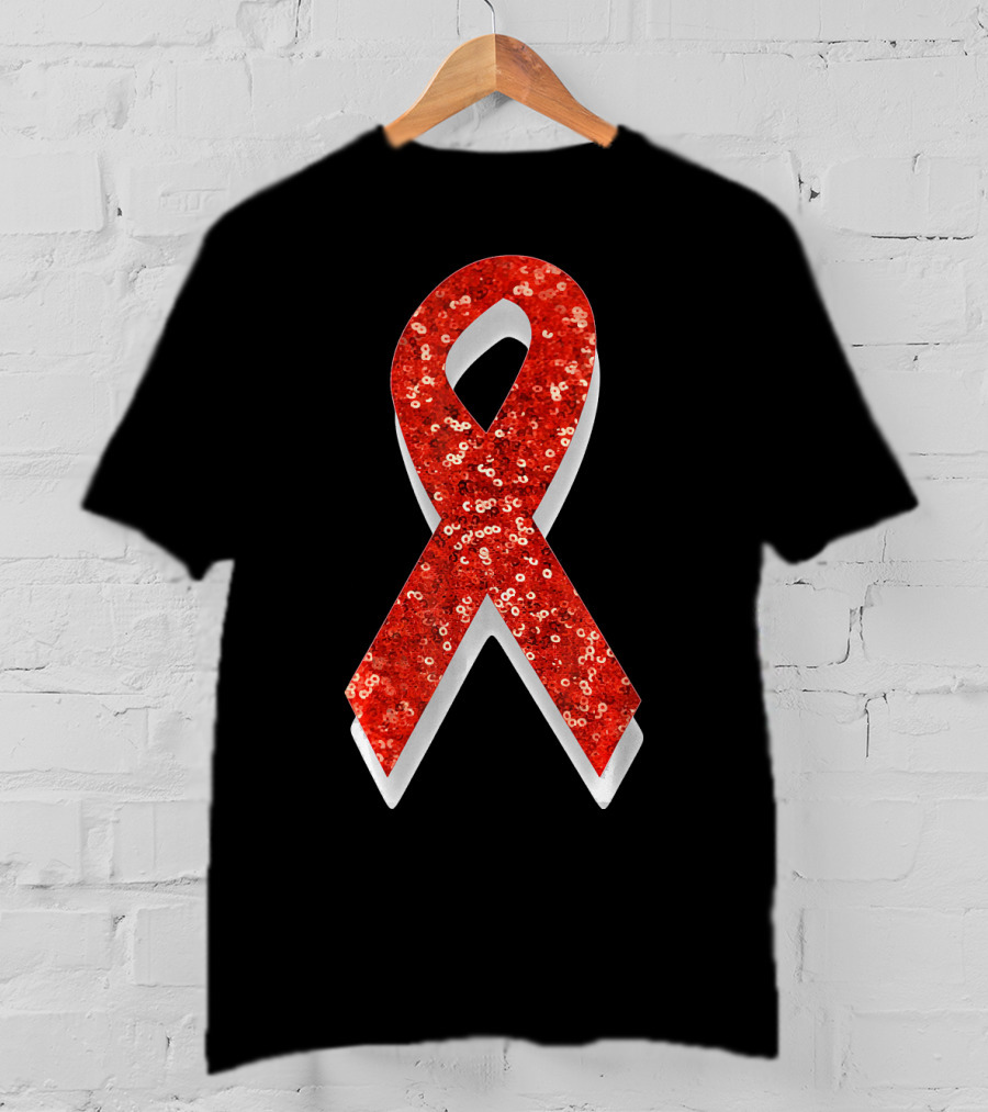 AIDS Awareness Red Ribbon Sequin T-Shirt