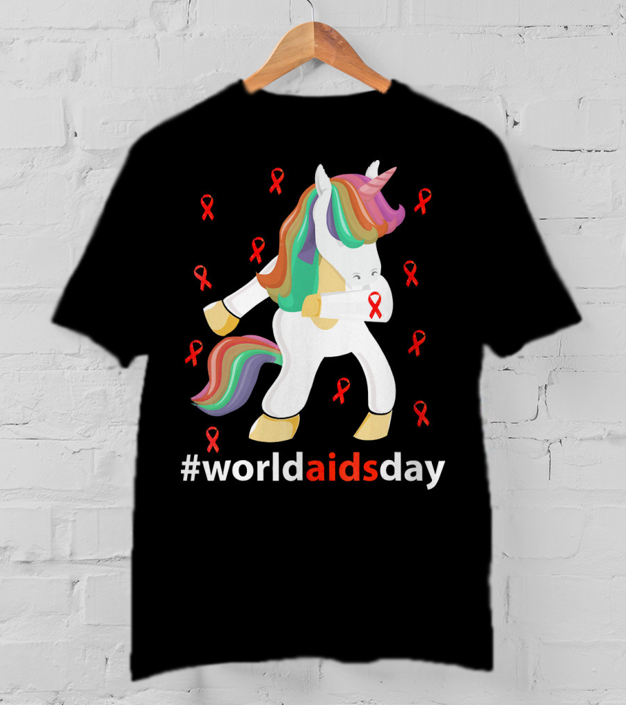 WorldAIDSDay Unicorn With Red Ribbons December 1st T-Shirt