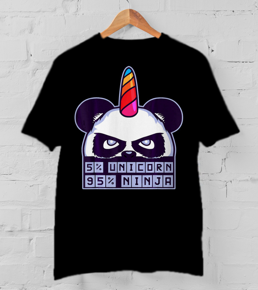 5% Unicorn 95% Ninja Panda With Unicorn Horn T-Shirt