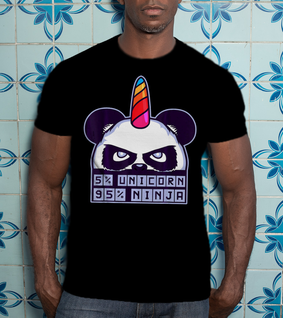 5% Unicorn 95% Ninja Panda With Unicorn Horn T-Shirt
