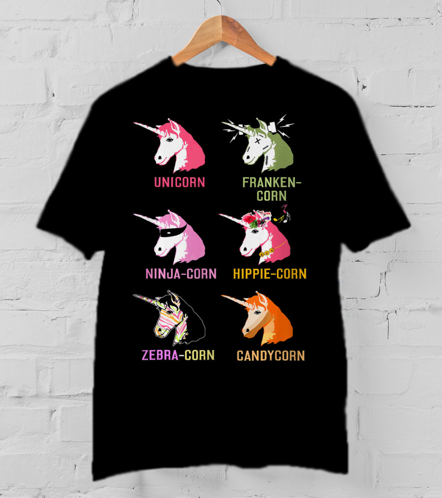 Unicorn Frankencorn Ninja-Corn Hippie-Corn Zebra-Corn Candycorn T-Shirt