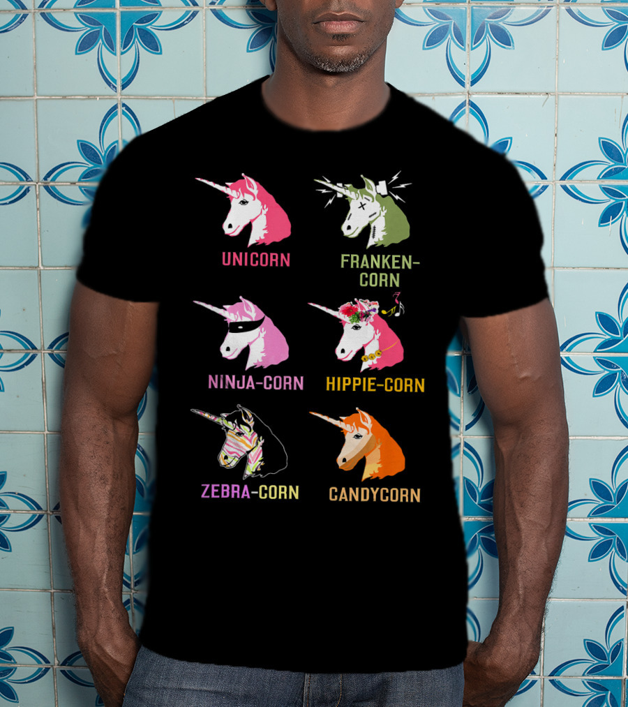 Unicorn Frankencorn Ninja-Corn Hippie-Corn Zebra-Corn Candycorn T-Shirt