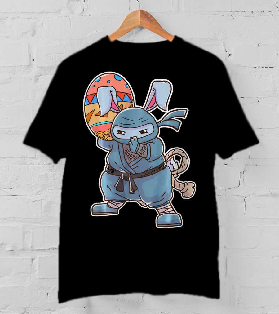 Easter Bunny Ninja Egg Master In Blue Robe With Colorful Egg T-Shirt