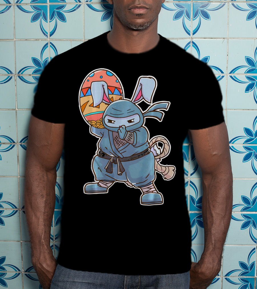 Easter Bunny Ninja Egg Master In Blue Robe With Colorful Egg T-Shirt