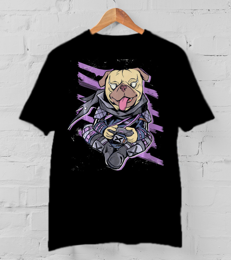 Ninja Pug Playing Video Game Controller Epic Battle T-Shirt