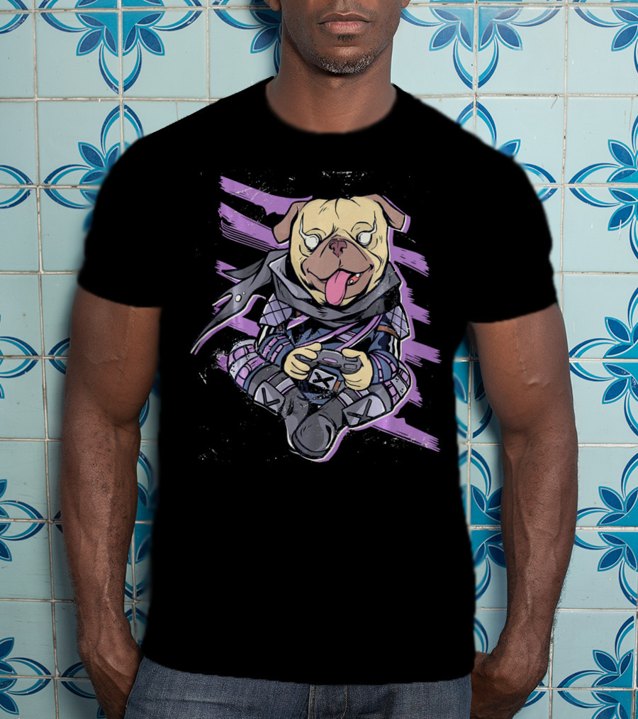 Ninja Pug Playing Video Game Controller Epic Battle T-Shirt