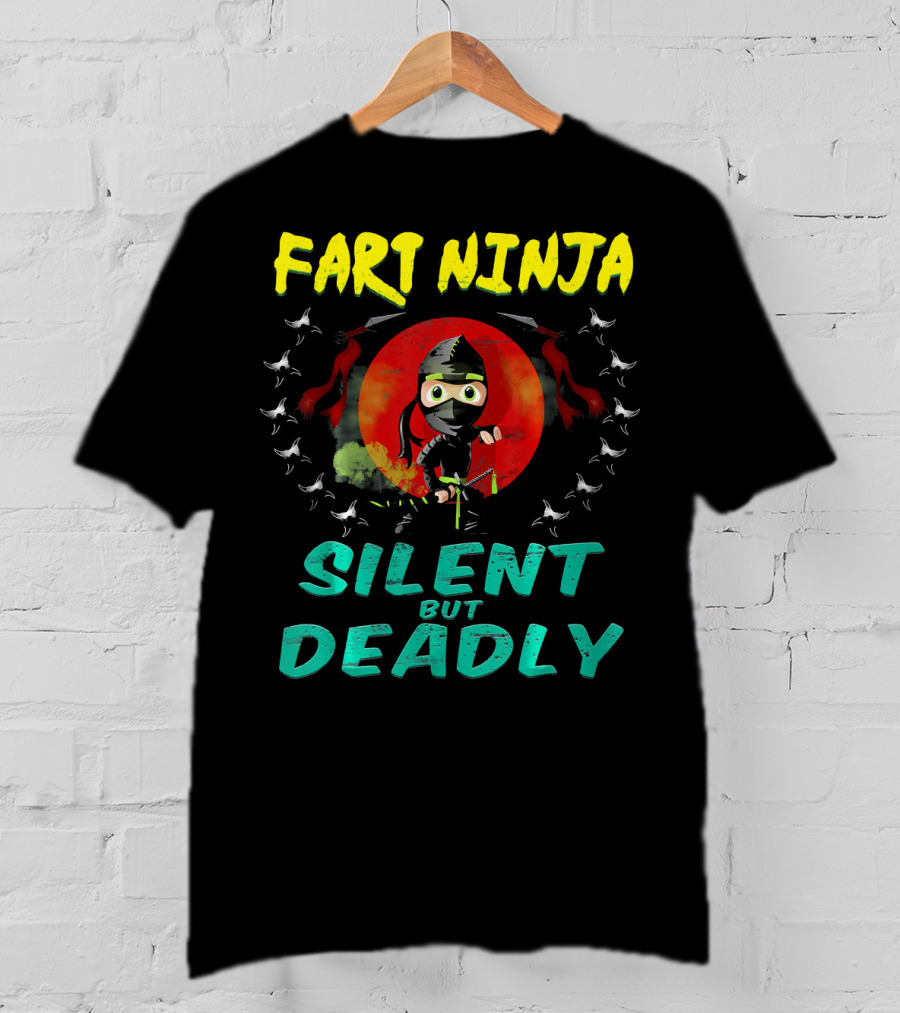 Fart Ninja Silent But Deadly With Funny Ninja In Red Circle T-Shirt