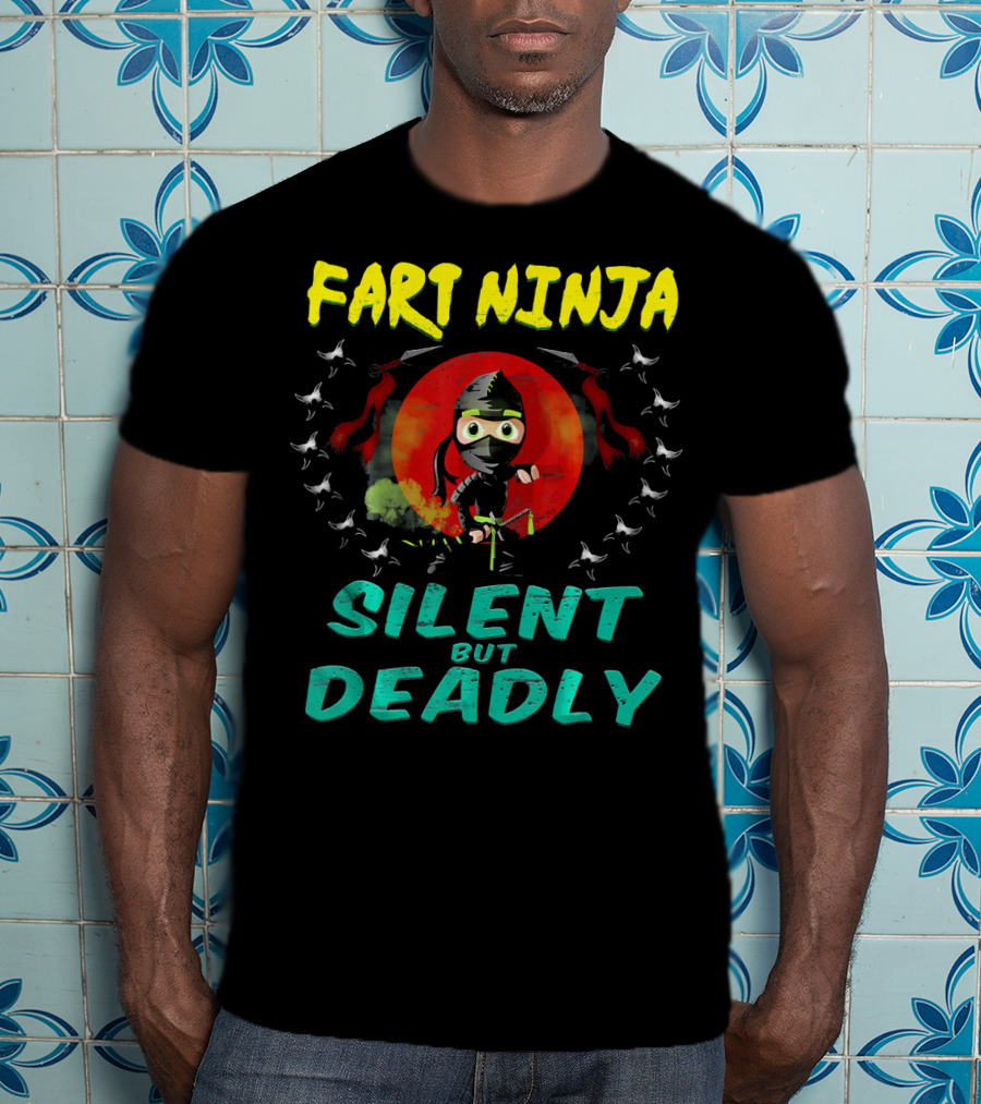Fart Ninja Silent But Deadly With Funny Ninja In Red Circle T-Shirt
