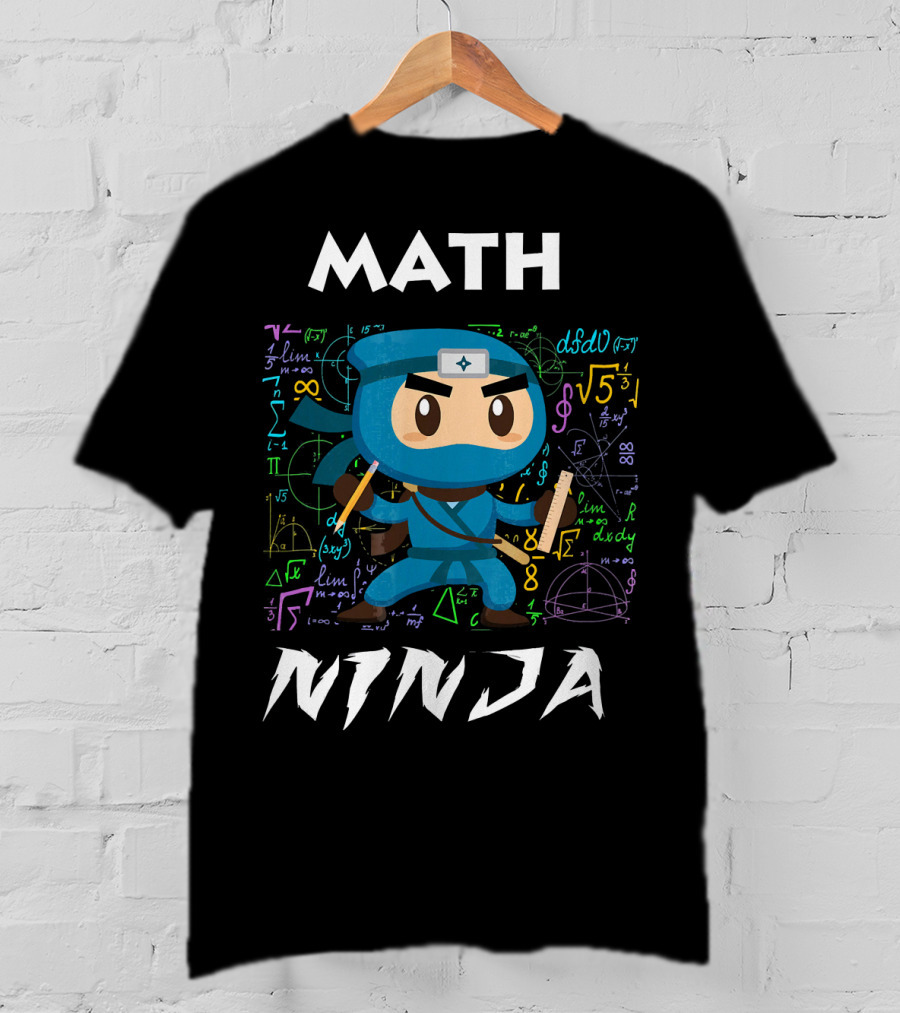 Math Ninja Dark With Equations And Symbols T-Shirt