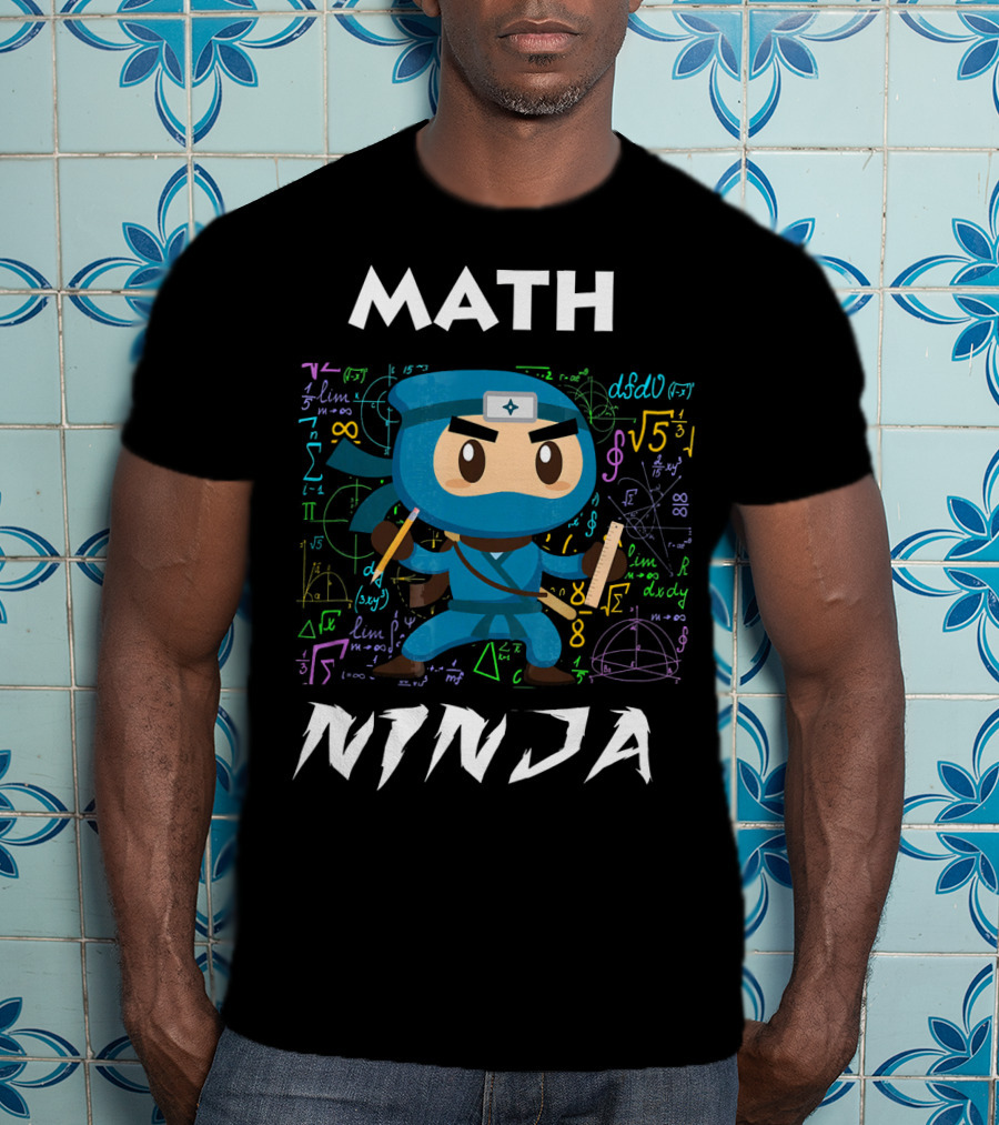Math Ninja Dark With Equations And Symbols T-Shirt