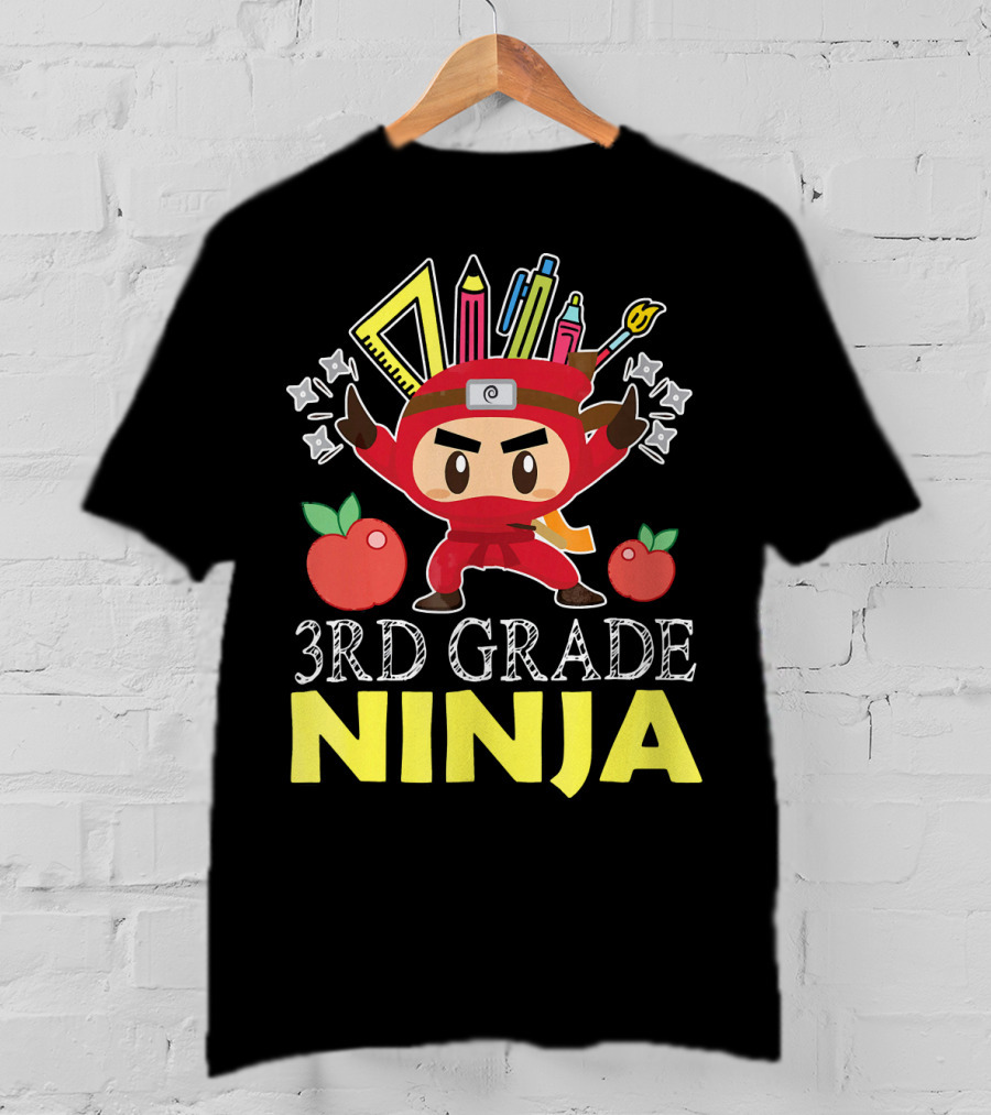 3RD Grade Ninja Pencil Crayon Star Apples T-Shirt