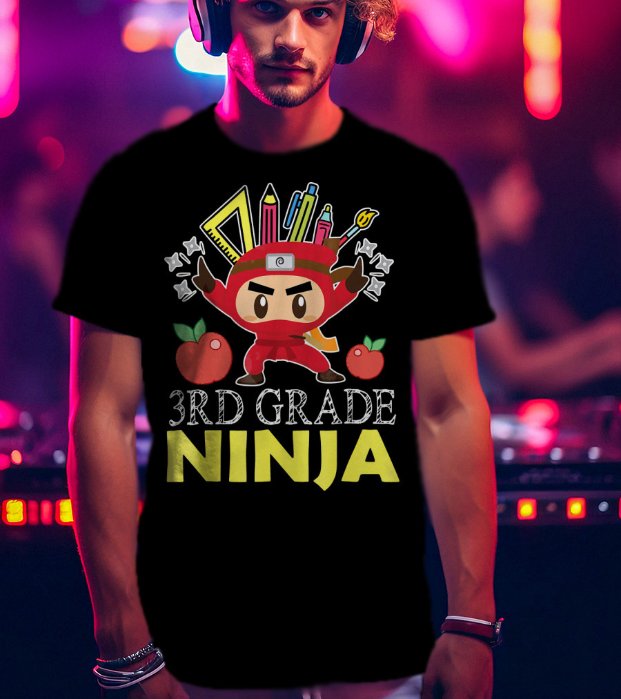 3RD Grade Ninja Pencil Crayon Star Apples T-Shirt