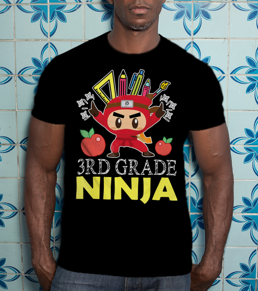 3RD Grade Ninja Pencil Crayon Star Apples T-Shirt