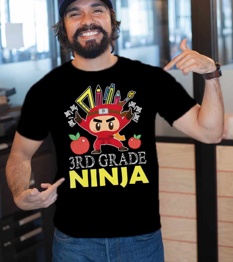 3RD Grade Ninja Pencil Crayon Star Apples T-Shirt