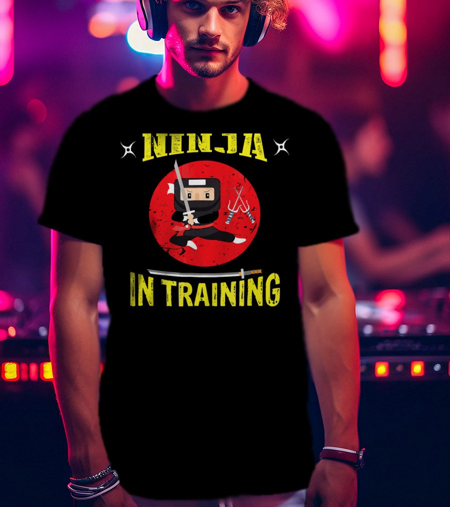Ninja In Training Samurai Sword Martial Arts Red Circle Shuriken T-Shirt