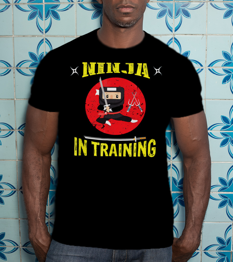 Ninja In Training Samurai Sword Martial Arts Red Circle Shuriken T-Shirt