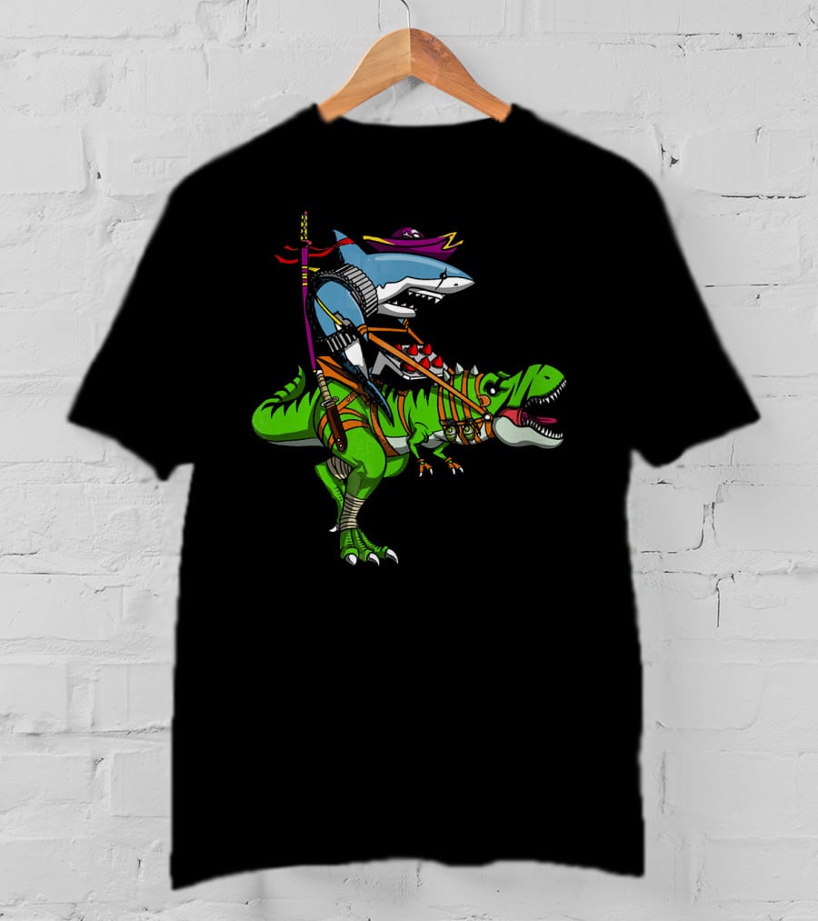 Shark Ninja Samurai On T-Rex Dinosaur Adventure T-Shirt