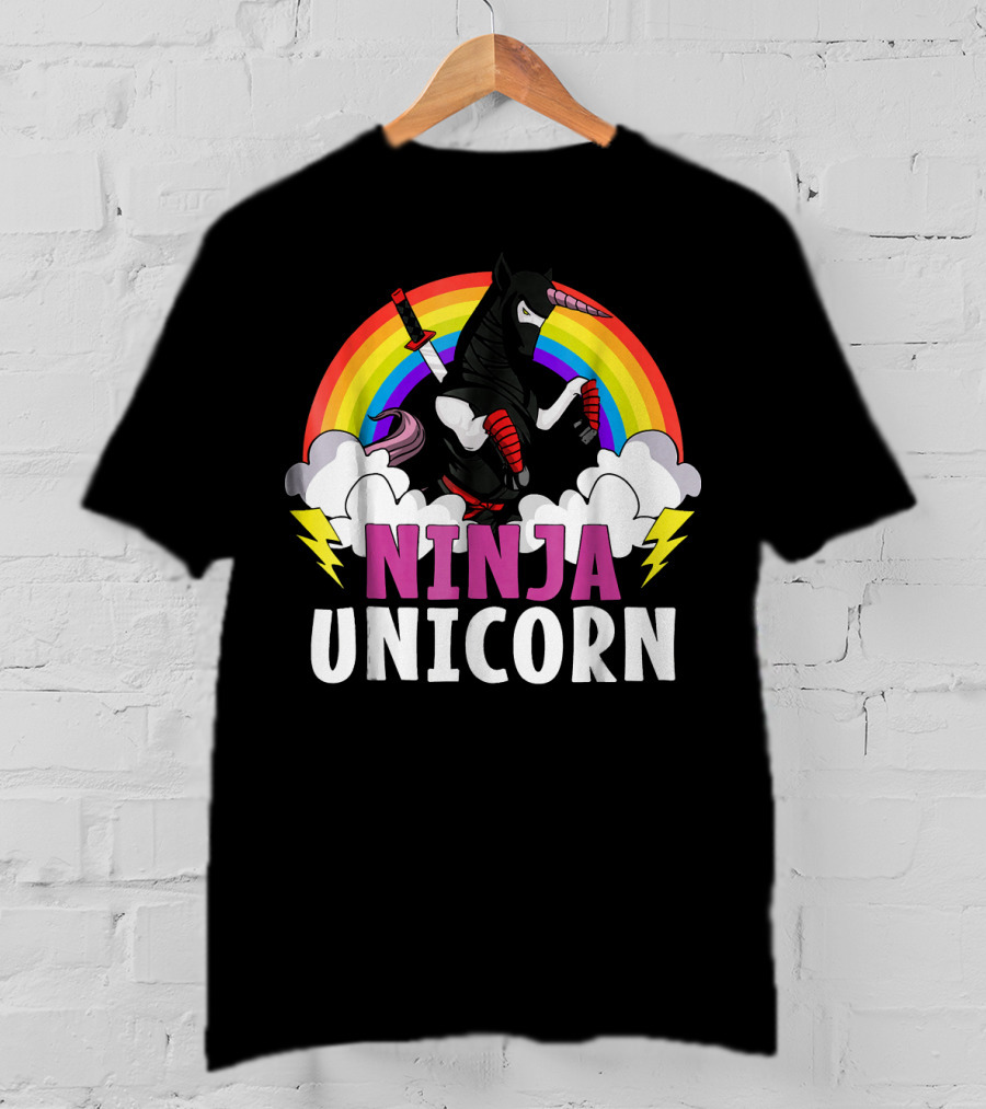 Ninja Unicorn Rainbow Karate Martial Arts T-Shirt