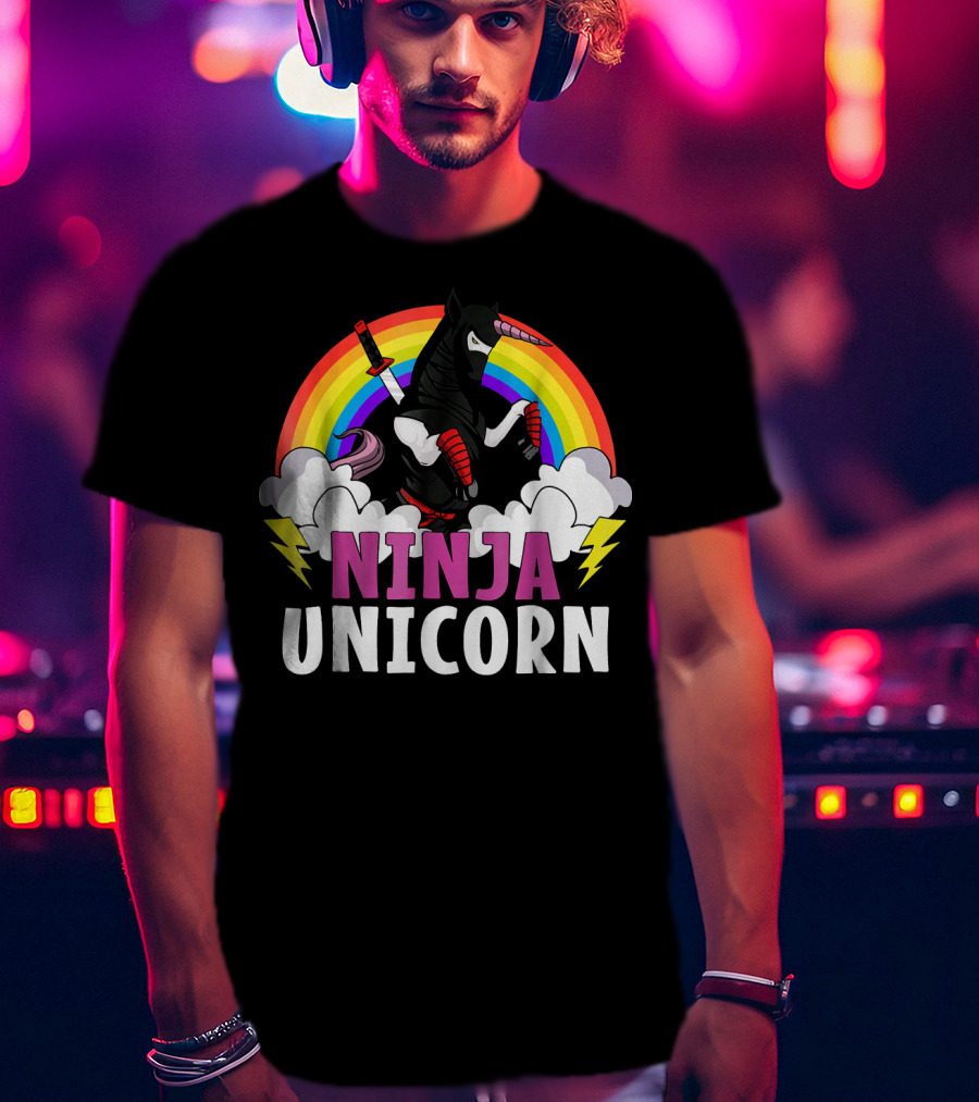Ninja Unicorn Rainbow Karate Martial Arts T-Shirt