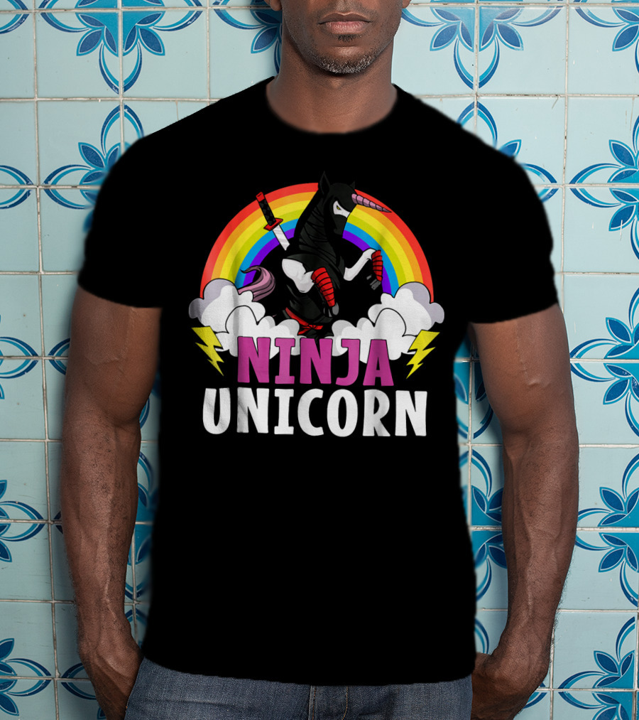 Ninja Unicorn Rainbow Karate Martial Arts T-Shirt