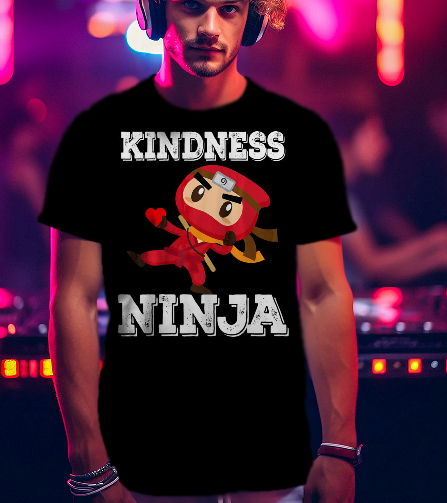 Kindness Ninja Cute Anti Bullying Funny Red Heart Cartoon Character T-Shirt