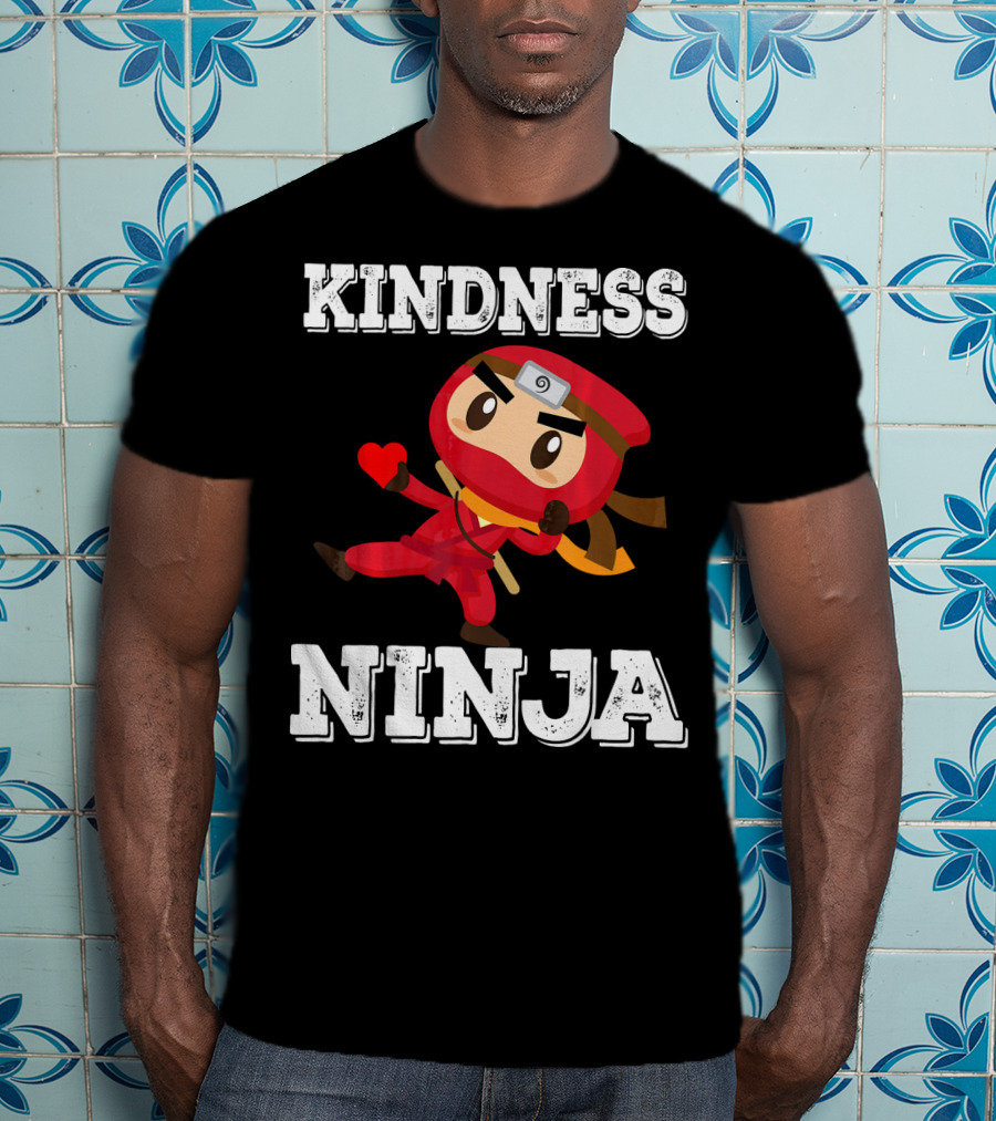 Kindness Ninja Cute Anti Bullying Funny Red Heart Cartoon Character T-Shirt