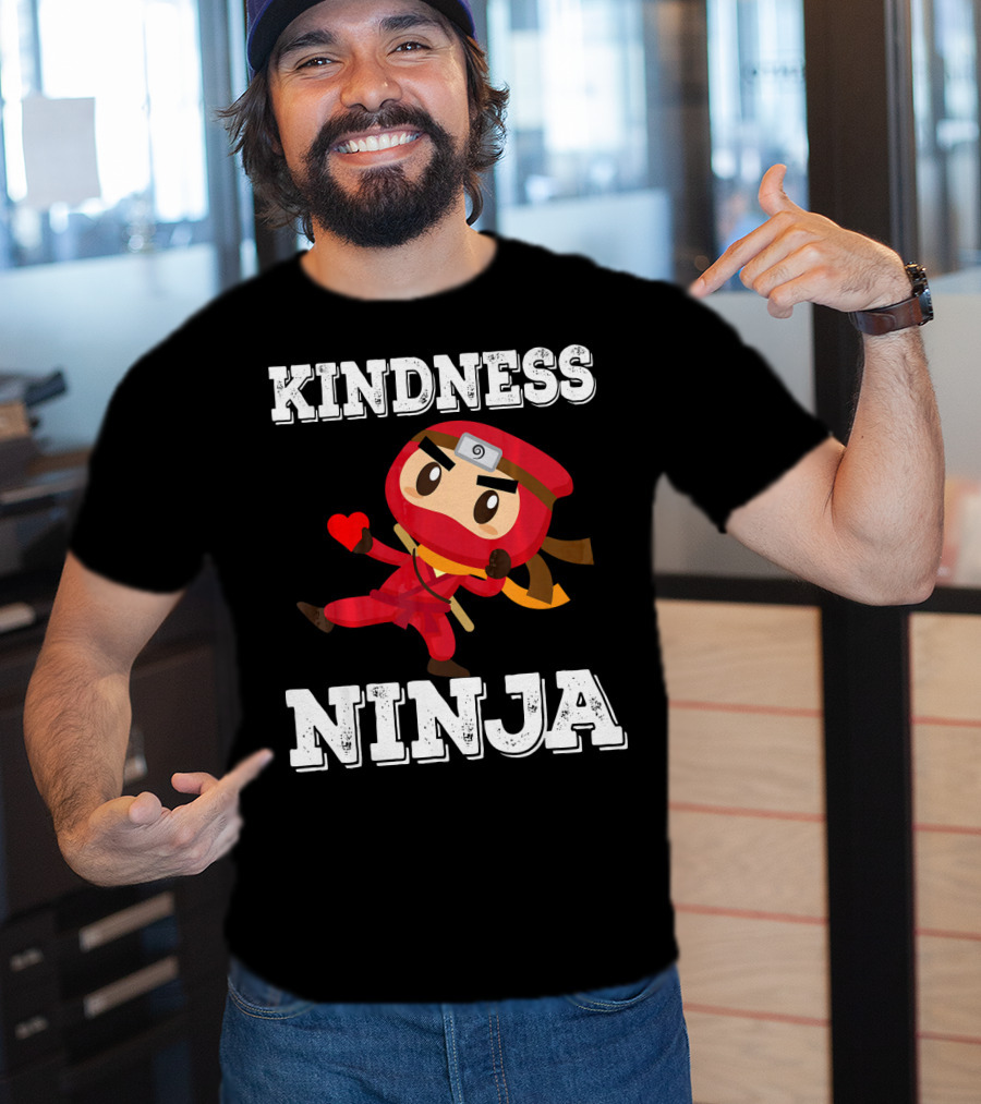 Kindness Ninja Cute Anti Bullying Funny Red Heart Cartoon Character T-Shirt