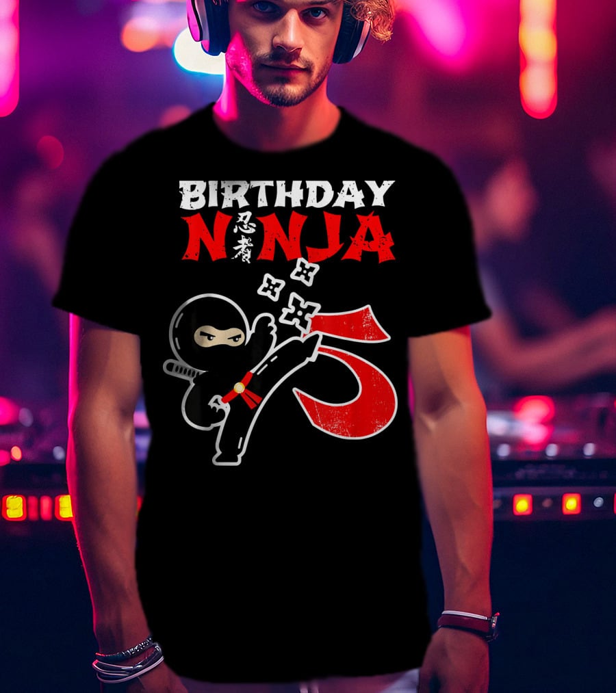 Birthday Ninja Kicking 5th T-Shirt