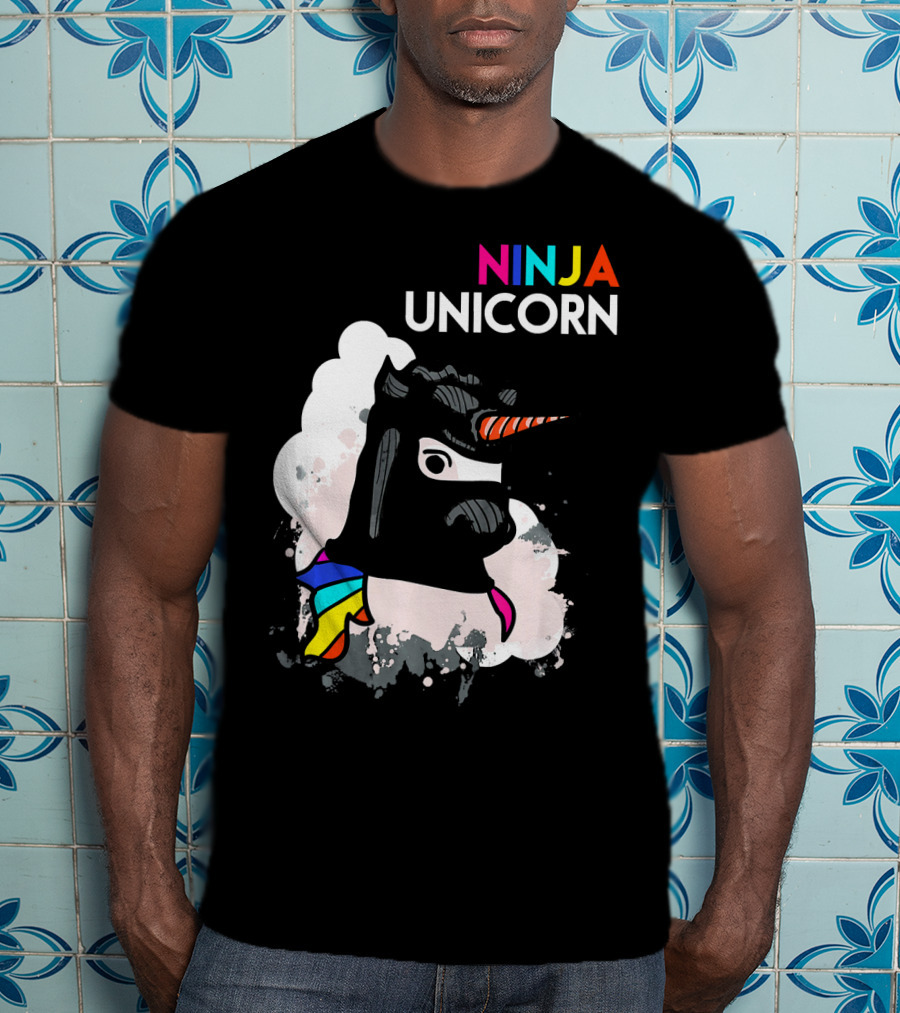 Ninja Unicorn Funny Cool Martial Arts Rainbow Scarf T-Shirt