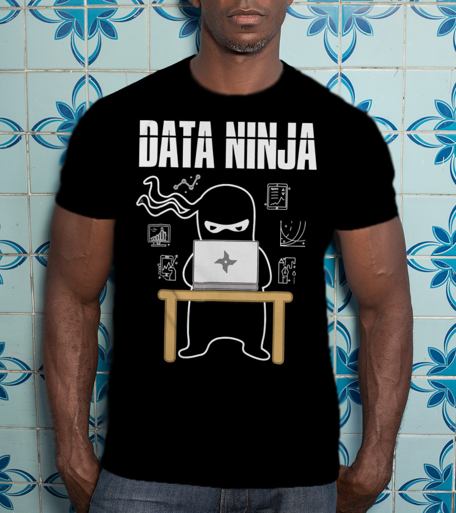 Data Ninja Analyst At Work With Laptop And Graphs T-Shirt