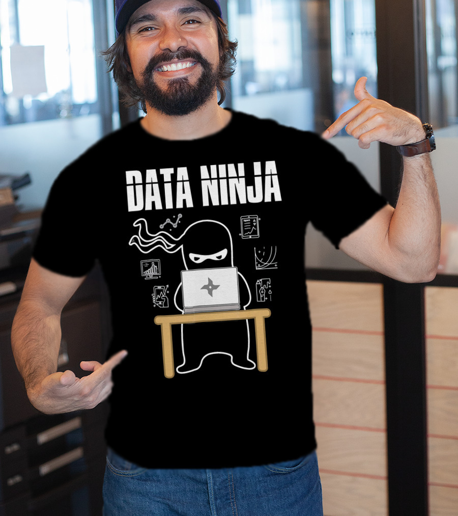 Data Ninja Analyst At Work With Laptop And Graphs T-Shirt