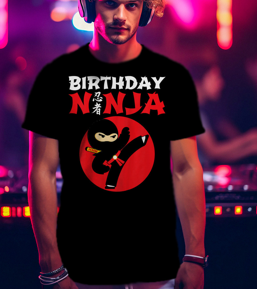 Birthday Ninja Kicking Action Kids Party T-Shirt