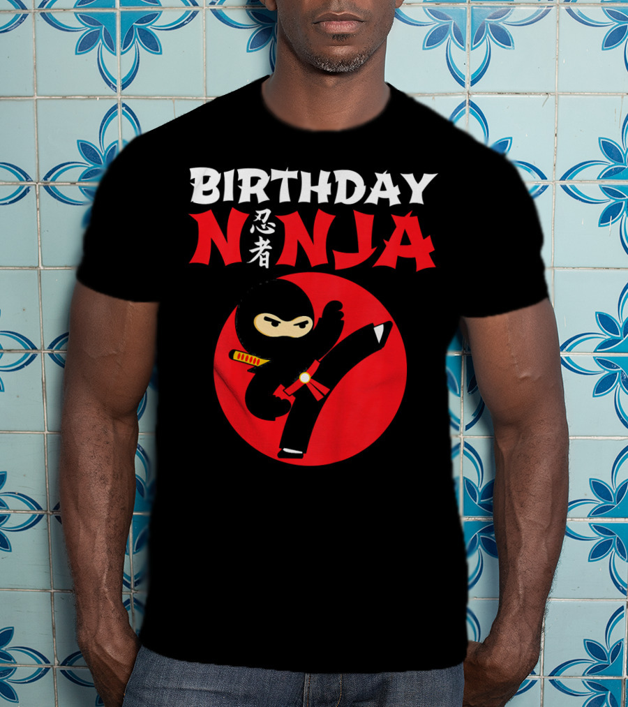 Birthday Ninja Kicking Action Kids Party T-Shirt