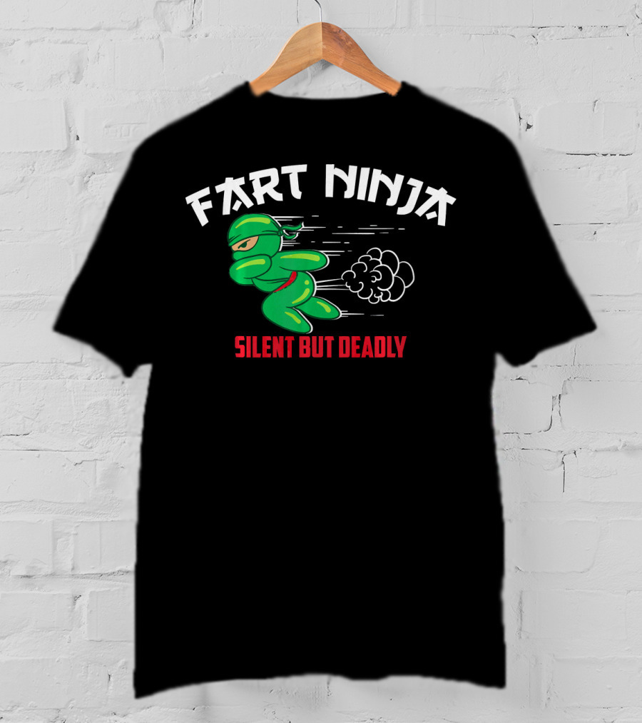 Fart Ninja Silent But Deadly Green Stealthy Figure With Cartoon Gas Cloud T-Shirt