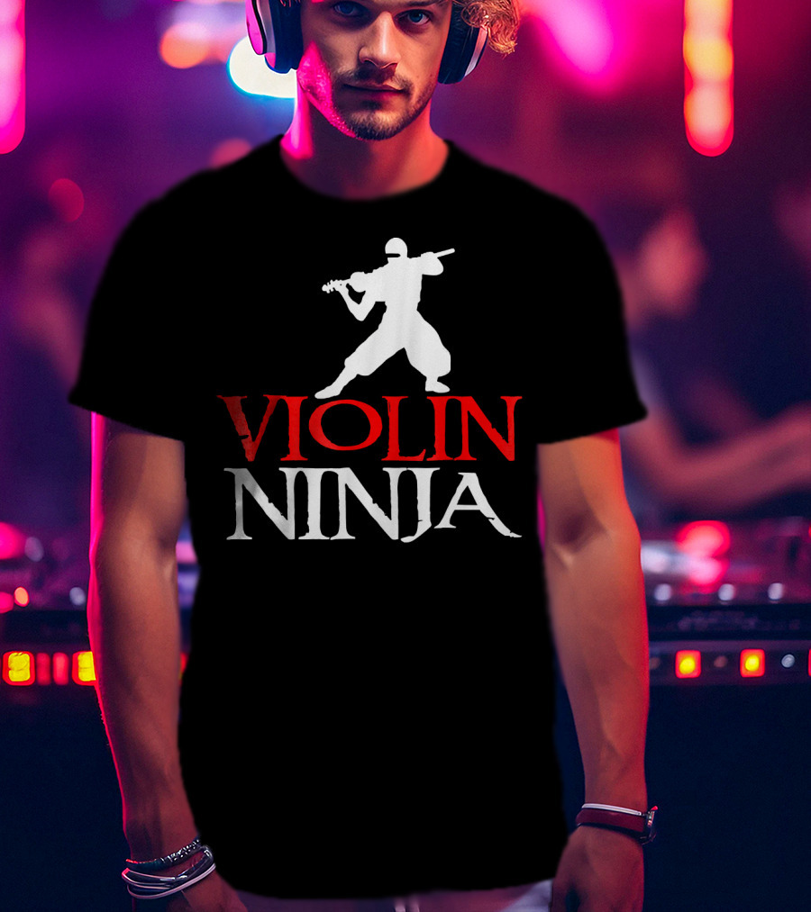 Violin Ninja Violinist Fiddle Martial Arts Fusion T-Shirt