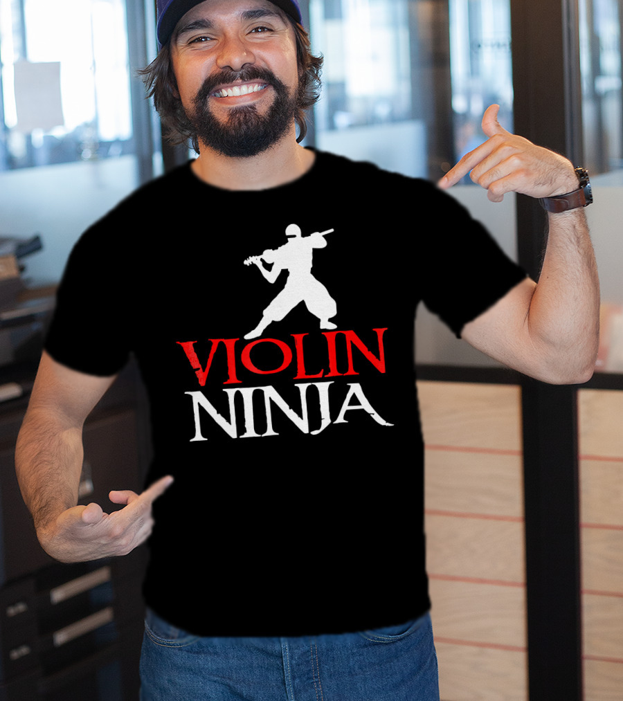 Violin Ninja Violinist Fiddle Martial Arts Fusion T-Shirt