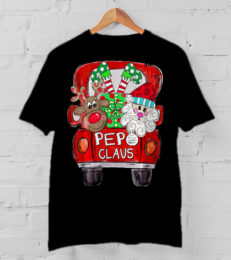 Pepo Claus Reindeer And Santa In Christmas Gift Back Truck T-Shirt