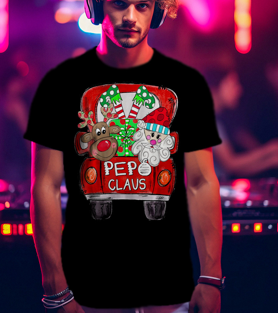 Pepo Claus Reindeer And Santa In Christmas Gift Back Truck T-Shirt