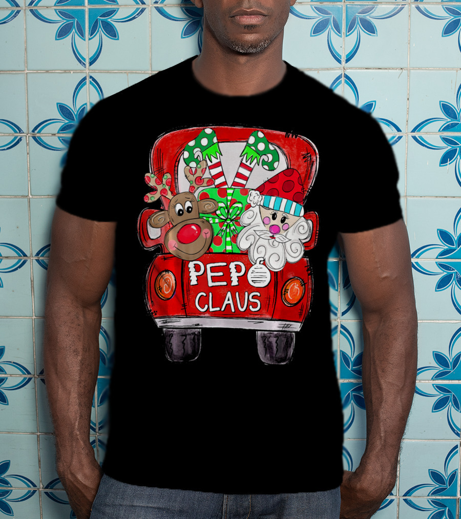 Pepo Claus Reindeer And Santa In Christmas Gift Back Truck T-Shirt
