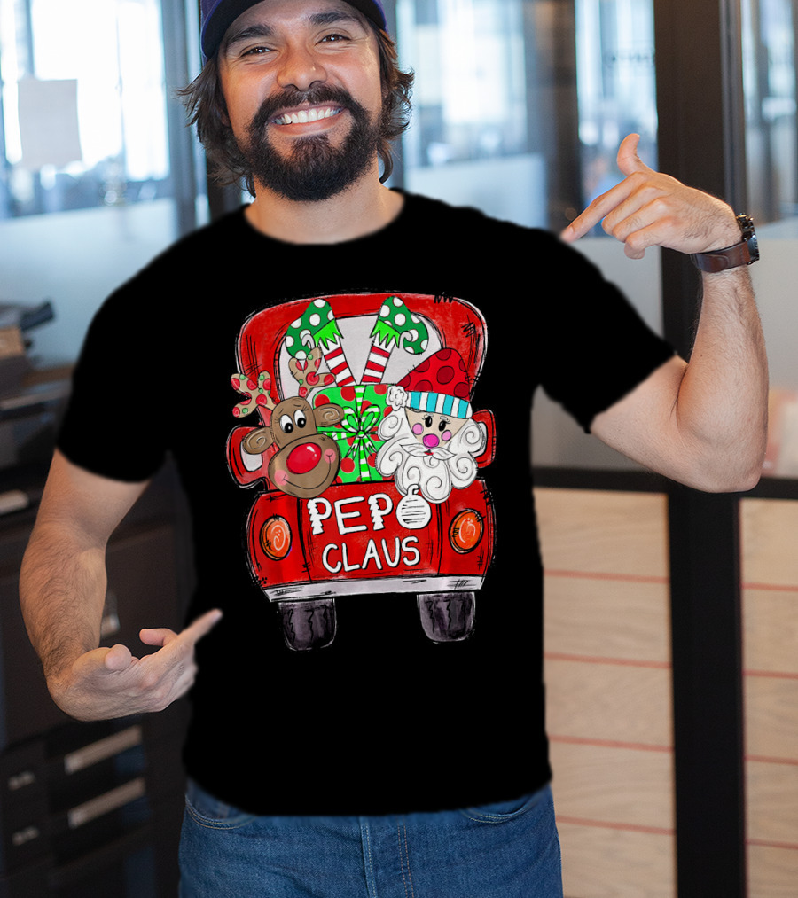 Pepo Claus Reindeer And Santa In Christmas Gift Back Truck T-Shirt