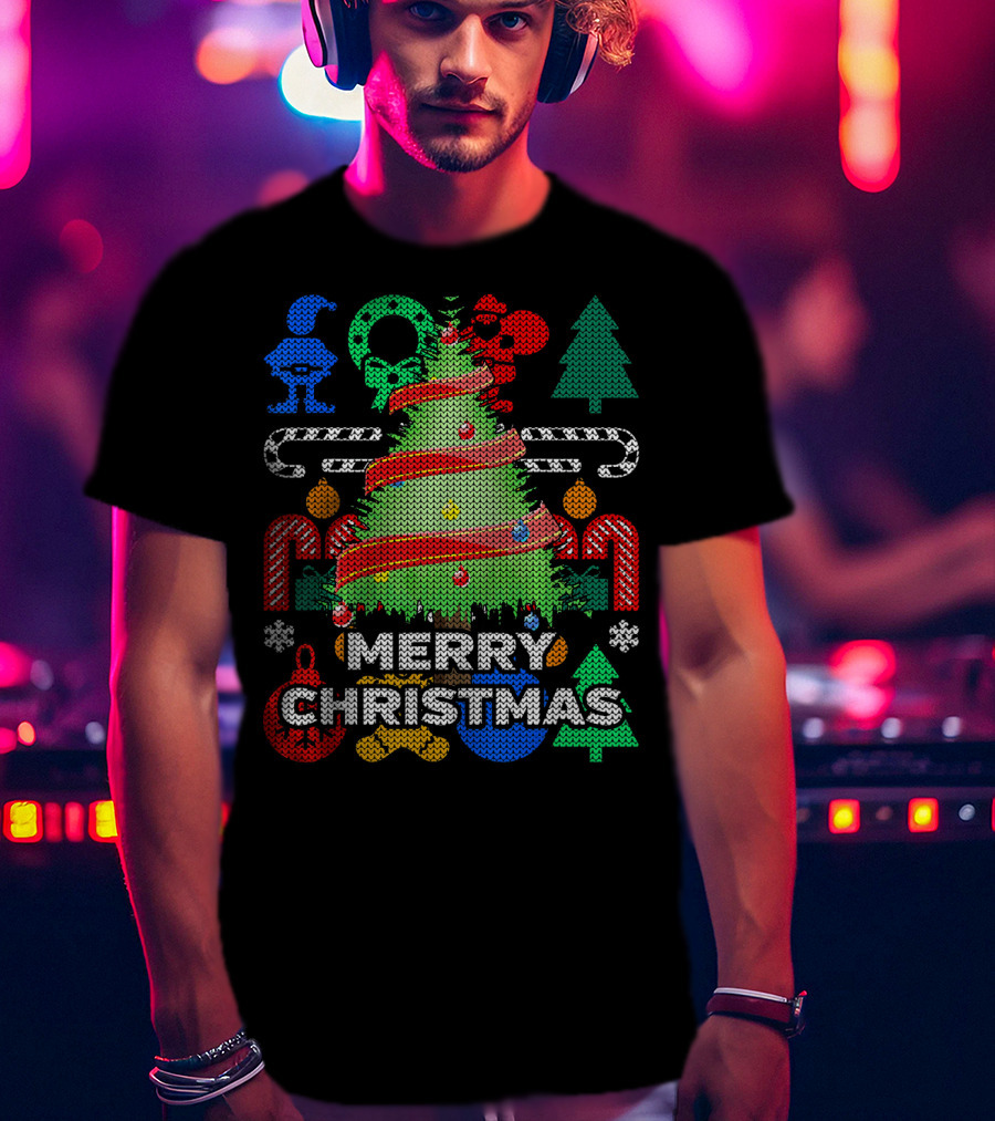 Merry Christmas Tree Ugly Xmas Tacky Sweater Candy Cane Ornaments T-Shirt