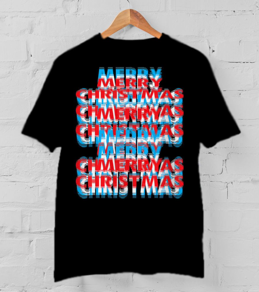 Merry Christmas Blurred Double Layered Text Effect T-Shirt